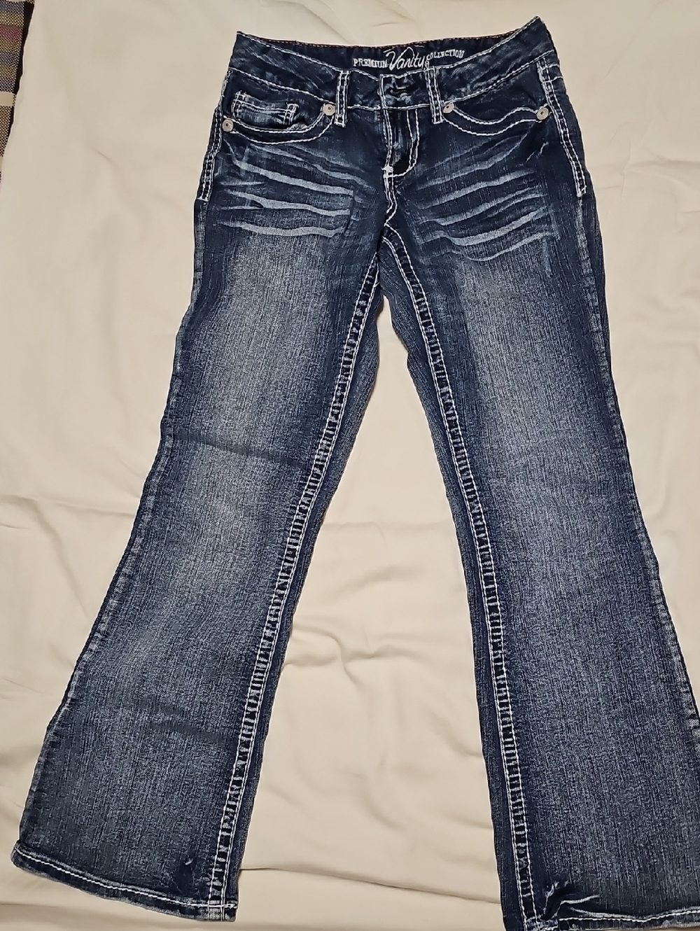 Vanity Dark Blue Flare Jeans with Contrast Stitching